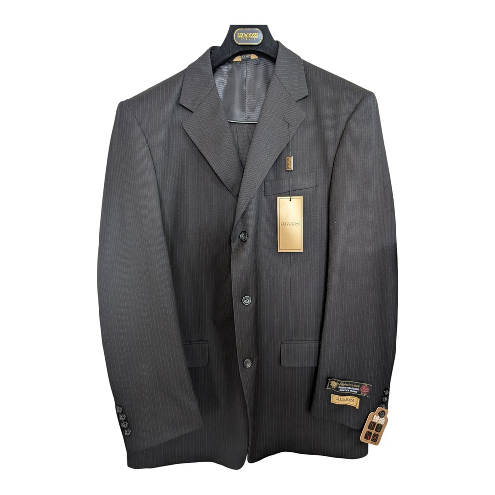 Luca Rossi Eiffel 2 Piece Black w/Blue Pinstripe Suit Mens 42L 36X42 3 Button